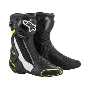 Alpinestars SMX Plus 2 μαύρες-λευκές-κίτρινες μπότες μοτοσικλέτας