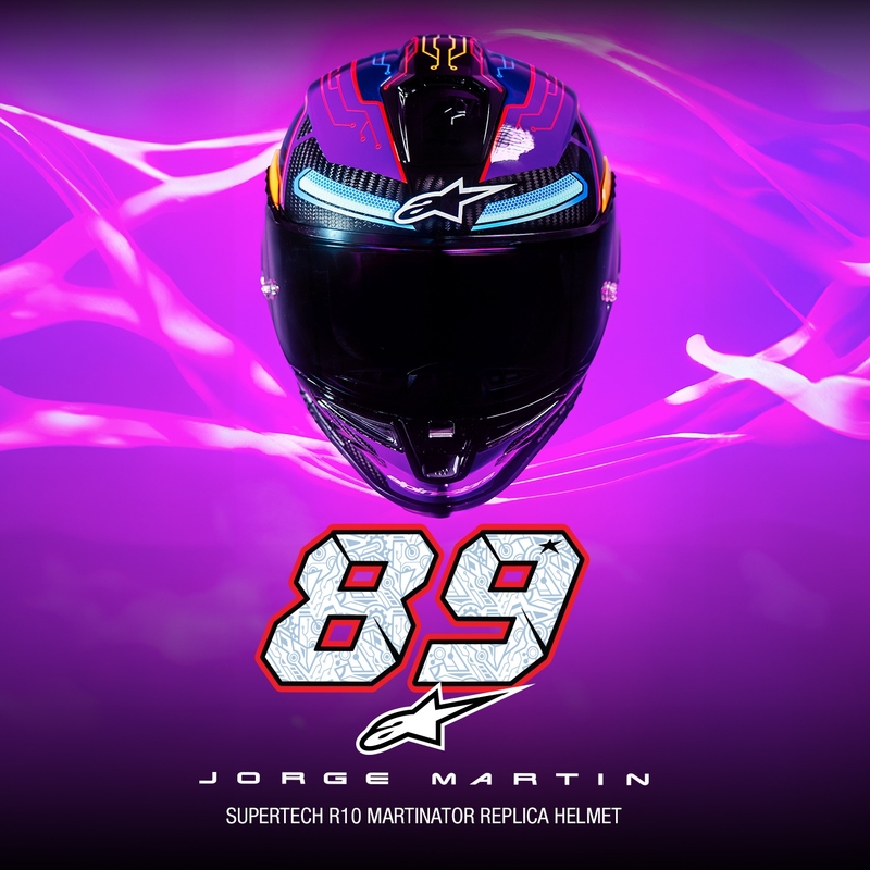 Alpinestars Supertech R-10 περιορισμένη έκδοση Martinator Jorge Martin μπλε-μωβ-κόκκινο-κίτρινο κράνος μοτοσικλέτας