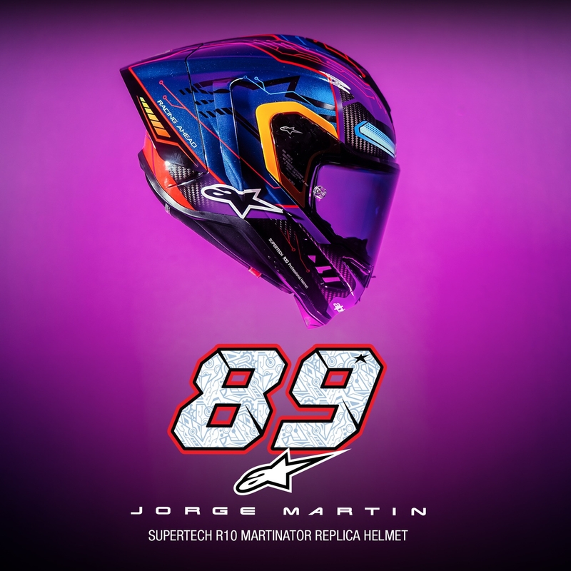 Alpinestars Supertech R-10 περιορισμένη έκδοση Martinator Jorge Martin μπλε-μωβ-κόκκινο-κίτρινο κράνος μοτοσικλέτας