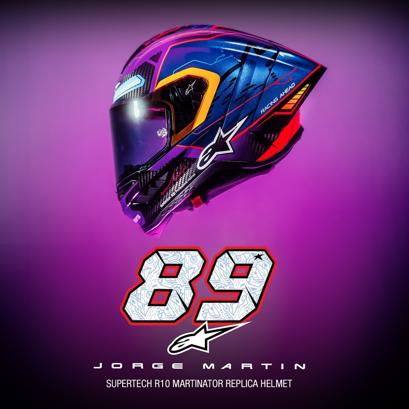 Alpinestars Supertech R-10 περιορισμένη έκδοση Martinator Jorge Martin μπλε-μωβ-κόκκινο-κίτρινο κράνος μοτοσικλέτας