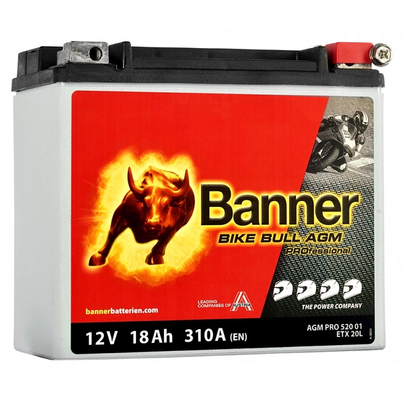 Χωρίς συντήρηση Banner Bike Bull AGM PRO 520 01/BETX20L - ETX20L 12V, 18Ah, 310A