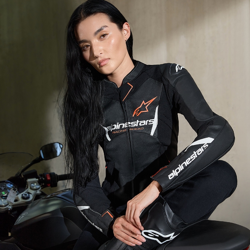 Alpinestars Stella Faster 3 Γυναικείο δερμάτινο μπουφάν μοτοσικλέτας Μαύρο-Άσπρο-Φλούο Κόκκινο