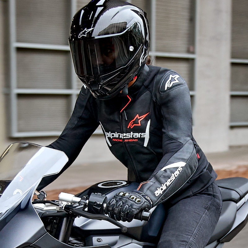 Alpinestars Stella Faster 3 Γυναικείο δερμάτινο μπουφάν μοτοσικλέτας Μαύρο-Άσπρο-Φλούο Κόκκινο