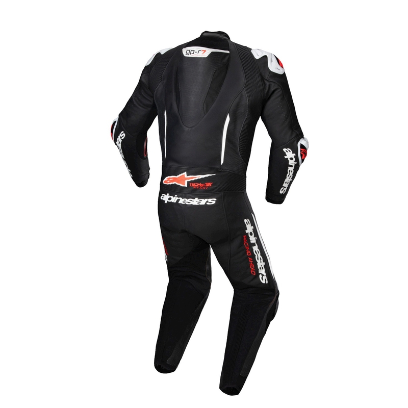 Alpinestars GP-R7 Tech-Air ready/compatible μαύρο-λευκό-φλούο κόκκινο μονοκόμματο δερμάτινο κοστούμι μοτοσικλέτας