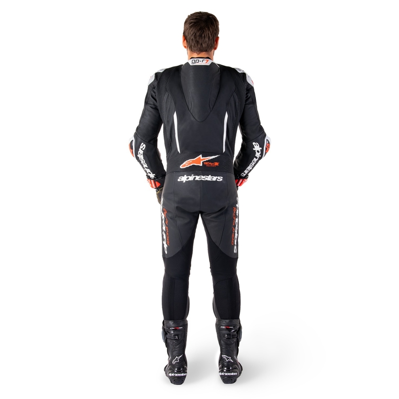 Alpinestars GP-R7 Tech-Air ready/compatible μαύρο-λευκό-φλούο κόκκινο μονοκόμματο δερμάτινο κοστούμι μοτοσικλέτας