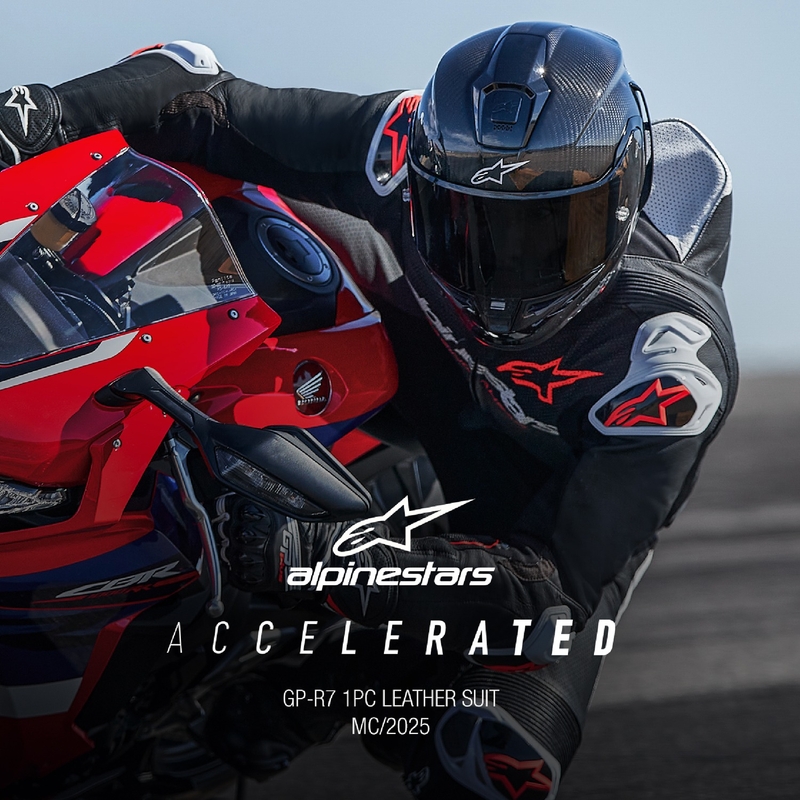 Alpinestars GP-R7 Tech-Air ready/compatible μαύρο-λευκό-φλούο κόκκινο μονοκόμματο δερμάτινο κοστούμι μοτοσικλέτας