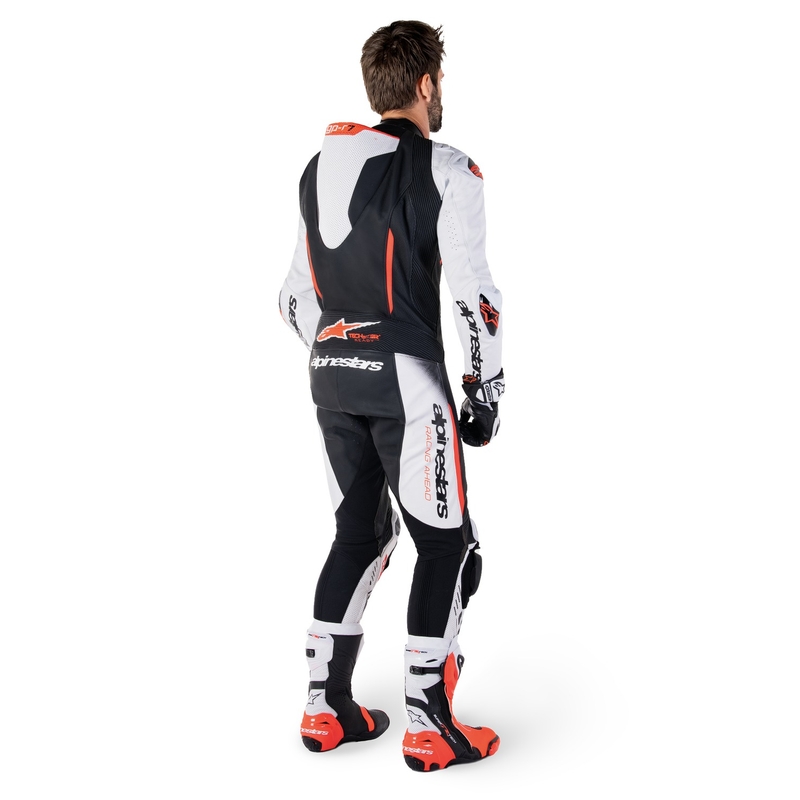 Alpinestars GP-R7 Tech-Air έτοιμο/συμβατό λευκό-μαύρο-φλούο κόκκινο μονοκόμματο δερμάτινο κοστούμι