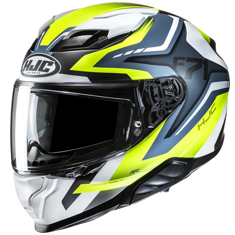 Ενσωματωμένο κράνος μοτοσικλέτας HJC F71 Fes MC3HSF λευκό-κίτρινο φλούο