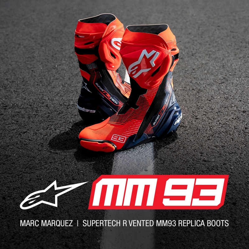 Alpinestars Supertech R Vented limited edition MM93 Marc Marquez fluo red-blue-black μπότες μοτοσικλέτας