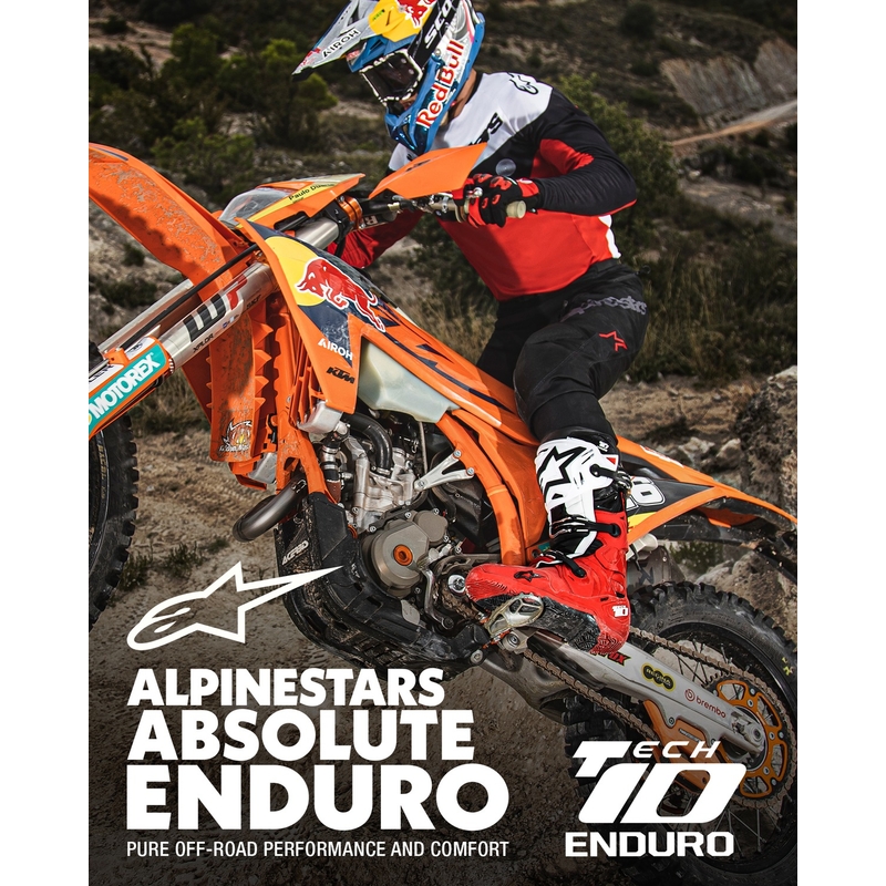 Alpinestars Tech 10 Enduro κόκκινες-μαύρες-λευκές μπότες μοτοσικλέτας