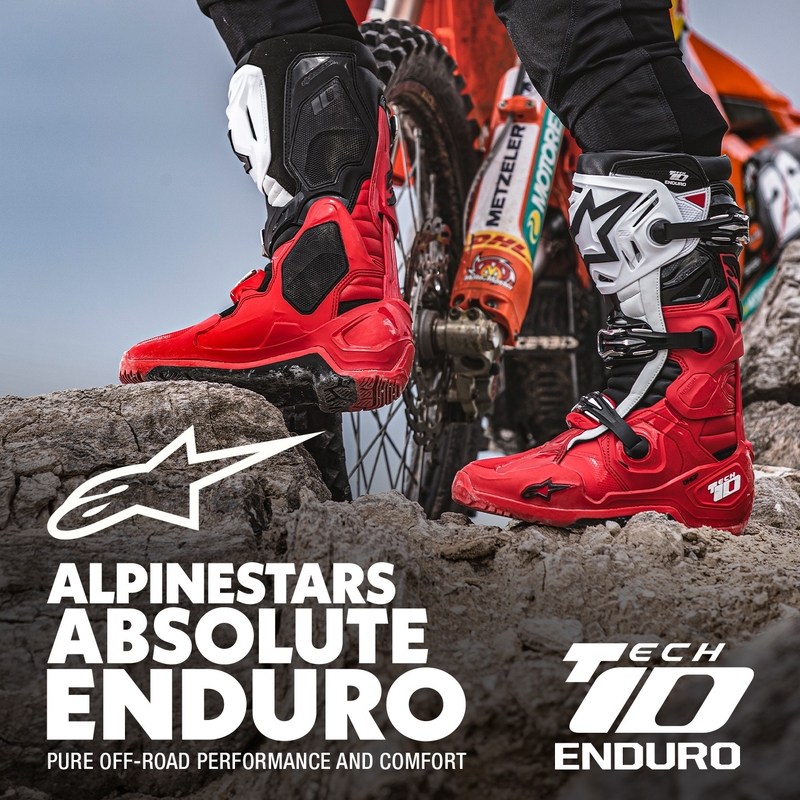 Alpinestars Tech 10 Enduro κόκκινες-μαύρες-λευκές μπότες μοτοσικλέτας