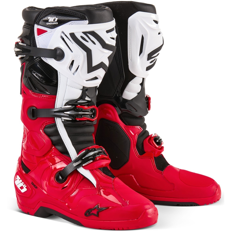 Alpinestars Tech 10 Enduro κόκκινες-μαύρες-λευκές μπότες μοτοσικλέτας