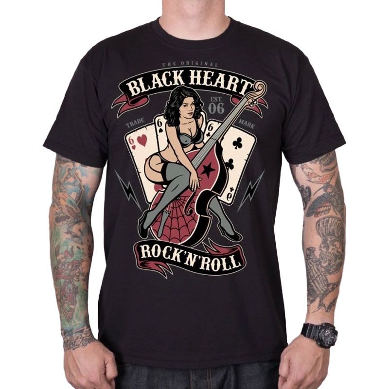 T-shirt Black Heart Bass Pin Up μαύρο