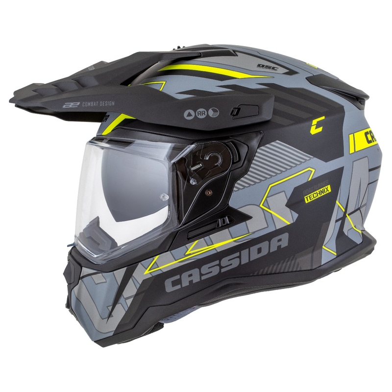 Enduro κράνος Cassida Road Runner TechniX ματ γκρι-μαύρο-φλούο κίτρινο