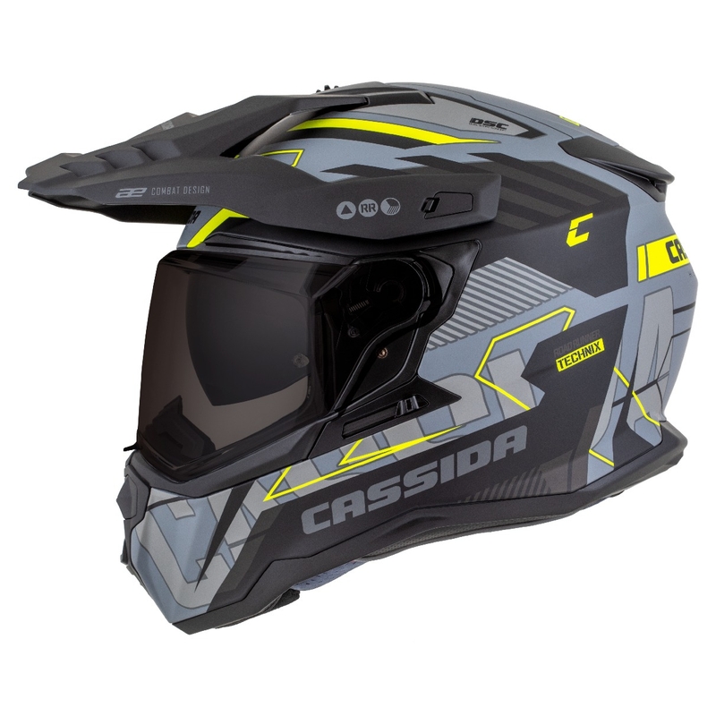 Enduro κράνος Cassida Road Runner TechniX ματ γκρι-μαύρο-φλούο κίτρινο