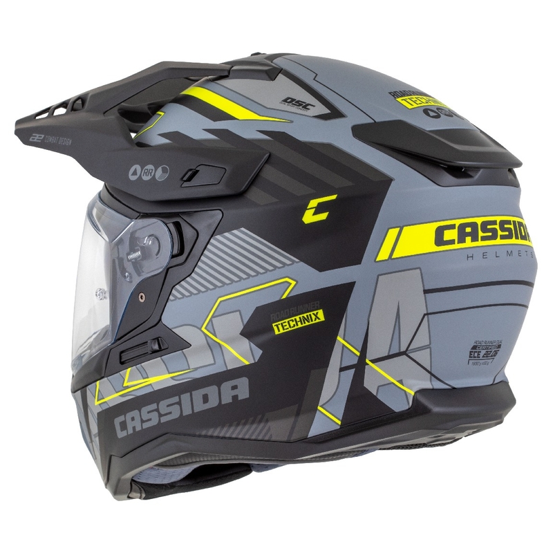 Enduro κράνος Cassida Road Runner TechniX ματ γκρι-μαύρο-φλούο κίτρινο
