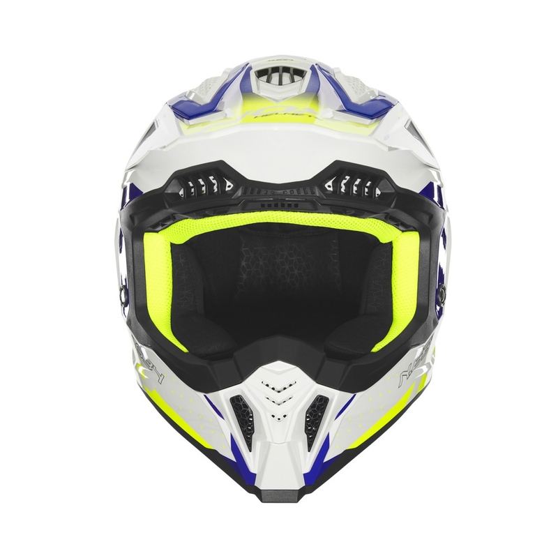 Κράνος Motocross NOX N634 λευκό-μπλε-φλούο κίτρινο