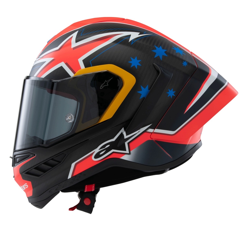 Alpinestars Supertech R10 limited edition Jack Miller matte carbon κόκκινο-μπλε-κίτρινο-λευκό κράνος μοτοσικλέτας