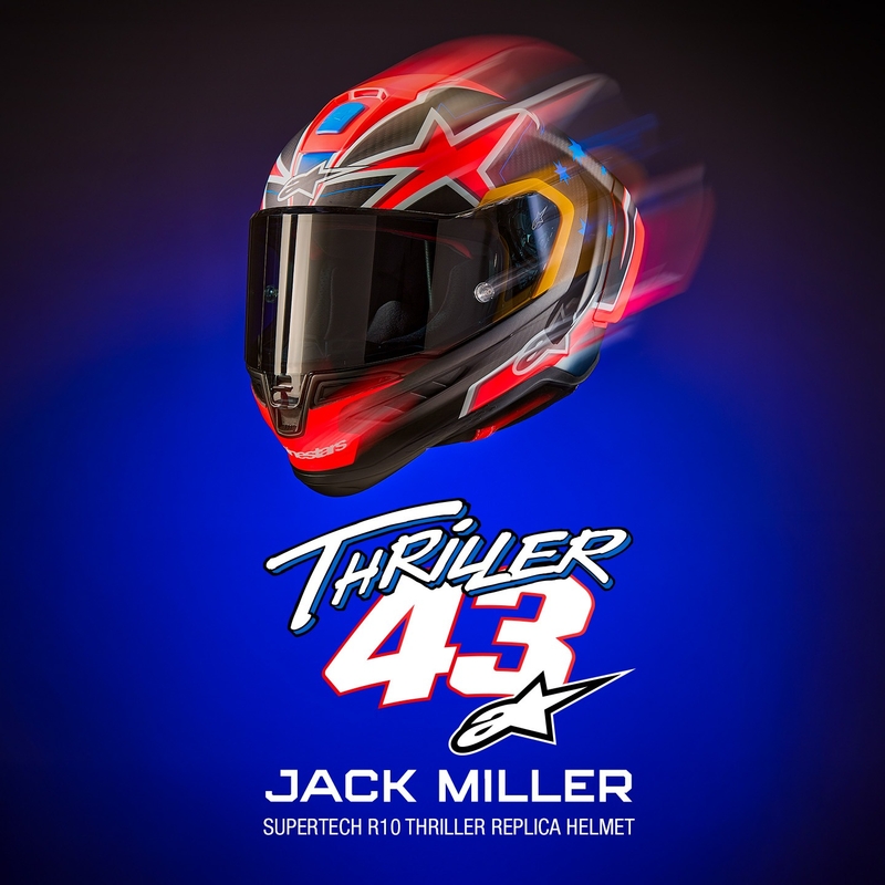 Alpinestars Supertech R10 limited edition Jack Miller matte carbon κόκκινο-μπλε-κίτρινο-λευκό κράνος μοτοσικλέτας