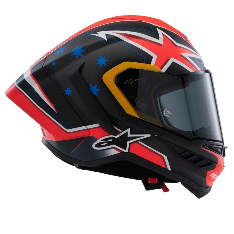 Alpinestars Supertech R10 limited edition Jack Miller matte carbon κόκκινο-μπλε-κίτρινο-λευκό κράνος μοτοσικλέτας