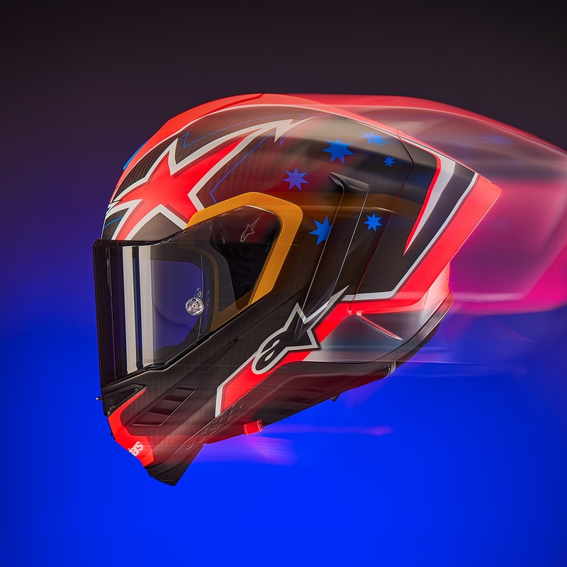 Alpinestars Supertech R10 limited edition Jack Miller matte carbon κόκκινο-μπλε-κίτρινο-λευκό κράνος μοτοσικλέτας