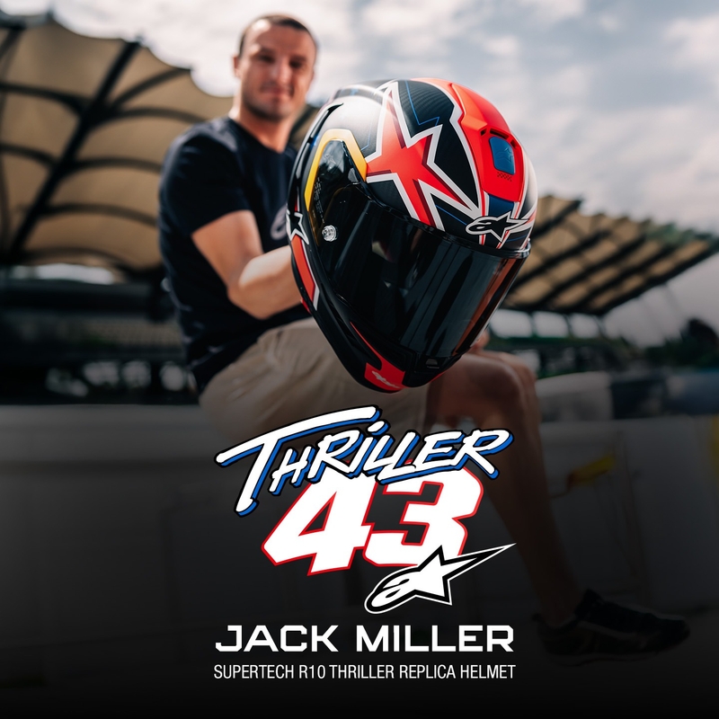Alpinestars Supertech R10 limited edition Jack Miller matte carbon κόκκινο-μπλε-κίτρινο-λευκό κράνος μοτοσικλέτας