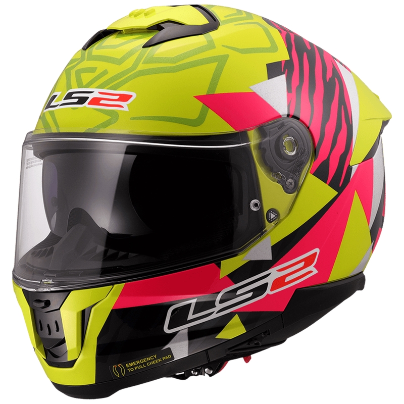 LS2 FF808 Stream II Tiger fluo κίτρινο-ροζ ενσωματωμένο κράνος μοτοσικλέτας