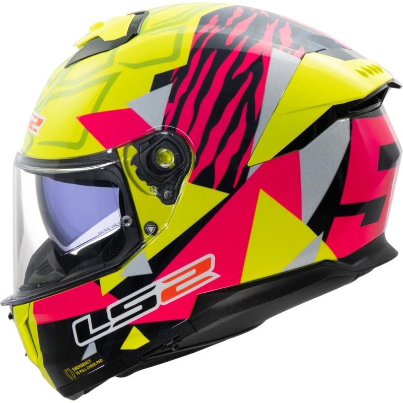 LS2 FF808 Stream II Tiger fluo κίτρινο-ροζ ενσωματωμένο κράνος μοτοσικλέτας