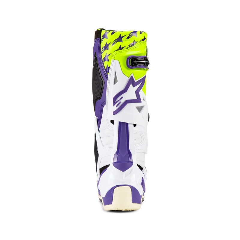 Alpinestars TECH 10 μπότες μοτοσικλέτας περιορισμένης έκδοσης Dirt Studios μοβ-λευκό-φλούο κίτρινο μπότες μοτοσικλέτας