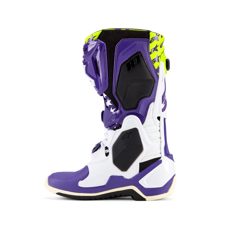 Alpinestars TECH 10 μπότες μοτοσικλέτας περιορισμένης έκδοσης Dirt Studios μοβ-λευκό-φλούο κίτρινο μπότες μοτοσικλέτας