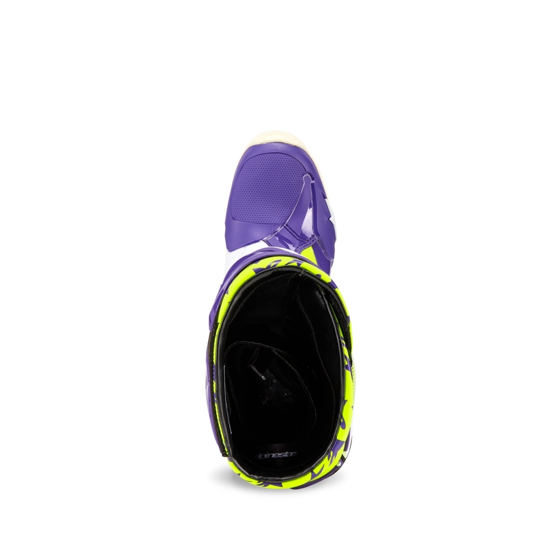 Alpinestars TECH 10 μπότες μοτοσικλέτας περιορισμένης έκδοσης Dirt Studios μοβ-λευκό-φλούο κίτρινο μπότες μοτοσικλέτας