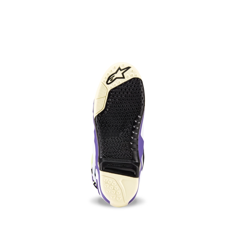 Alpinestars TECH 10 μπότες μοτοσικλέτας περιορισμένης έκδοσης Dirt Studios μοβ-λευκό-φλούο κίτρινο μπότες μοτοσικλέτας