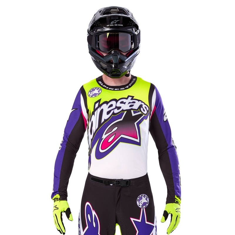 Alpinestars Supertech SX limited edition Dirt Studios λευκή-μωβ-ροζ-φλούο κίτρινη φανέλα motocross