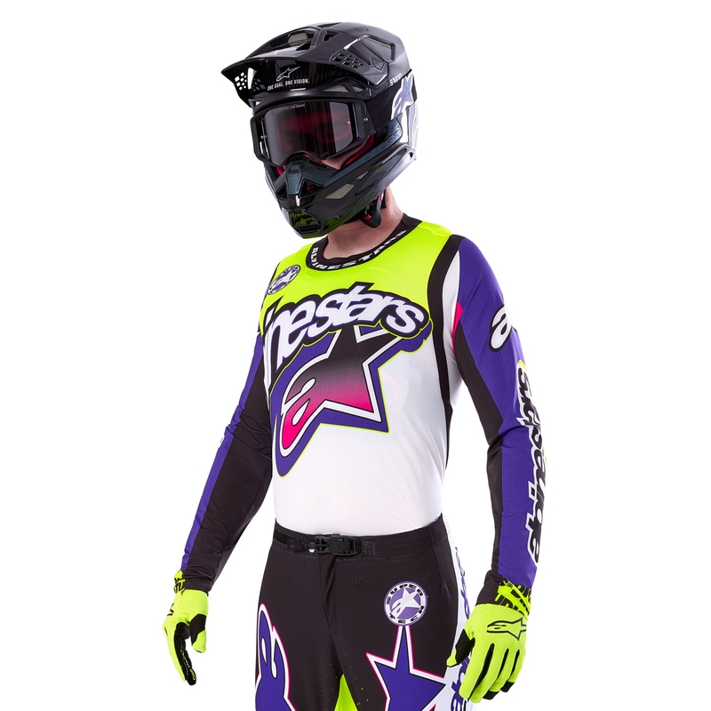 Alpinestars Supertech SX limited edition Dirt Studios λευκή-μωβ-ροζ-φλούο κίτρινη φανέλα motocross