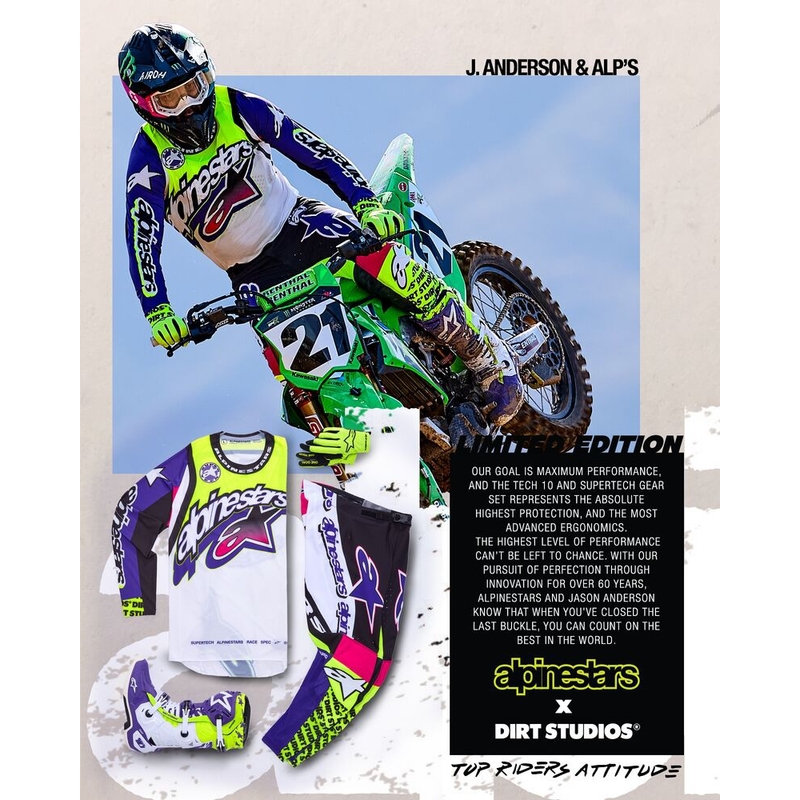 Alpinestars Supertech Limited Edition Dirt Studios Motocross Παντελόνι λευκό-μωβ-ροζ-φλούο κίτρινο