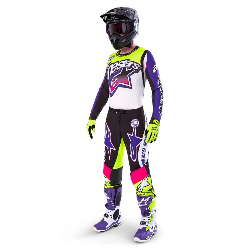 Alpinestars Supertech Limited Edition Dirt Studios Motocross Παντελόνι λευκό-μωβ-ροζ-φλούο κίτρινο