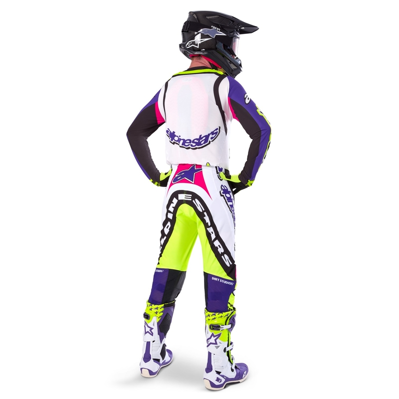 Alpinestars Supertech Limited Edition Dirt Studios Motocross Παντελόνι λευκό-μωβ-ροζ-φλούο κίτρινο