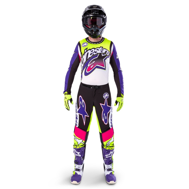 Alpinestars Supertech Limited Edition Dirt Studios Motocross Παντελόνι λευκό-μωβ-ροζ-φλούο κίτρινο