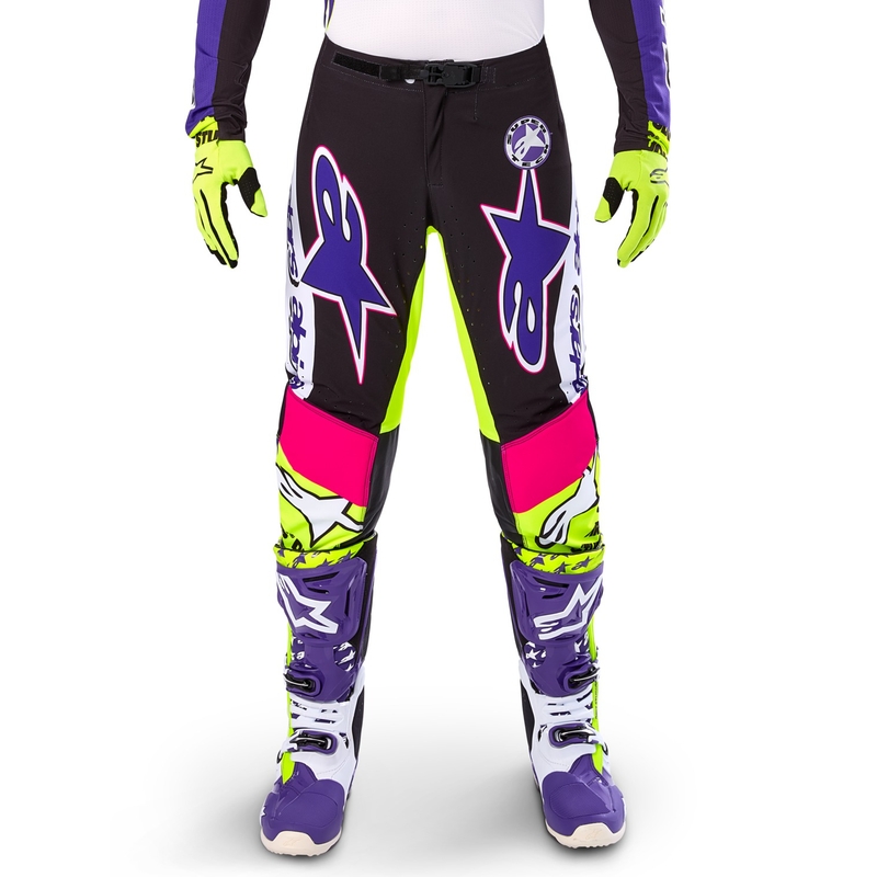 Alpinestars Supertech Limited Edition Dirt Studios Motocross Παντελόνι λευκό-μωβ-ροζ-φλούο κίτρινο