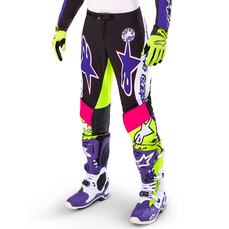 Alpinestars Supertech Limited Edition Dirt Studios Motocross Παντελόνι λευκό-μωβ-ροζ-φλούο κίτρινο