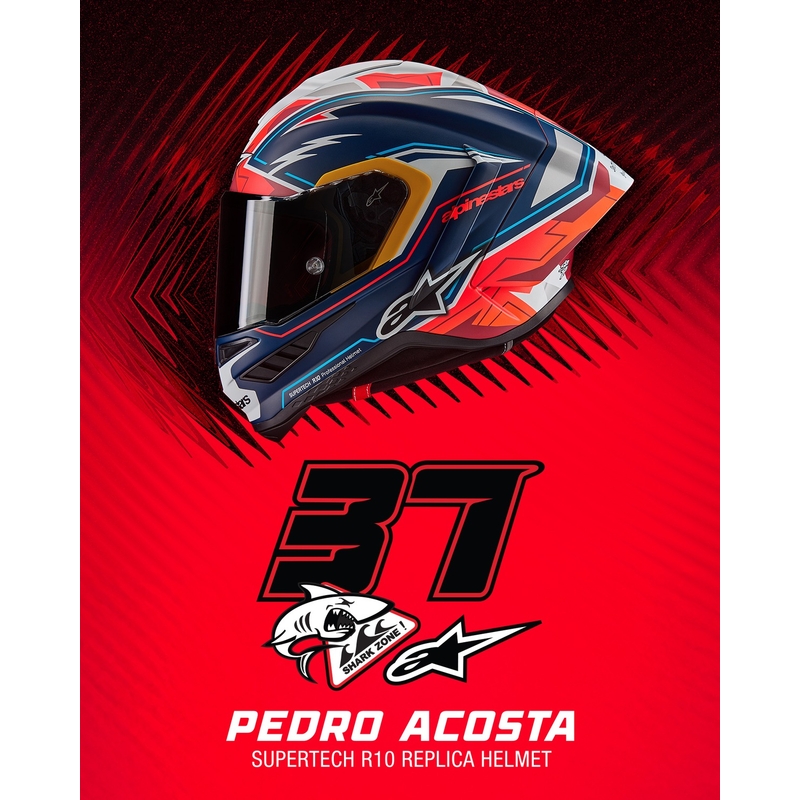 Alpinestars Supertech R-10 limited edition Pedro Acosta ματ μπλε-κόκκινο-λευκό ολοκληρωμένο κράνος μοτοσικλέτας