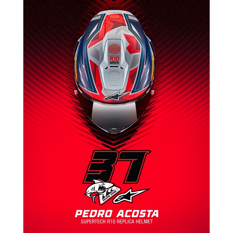 Alpinestars Supertech R-10 limited edition Pedro Acosta ματ μπλε-κόκκινο-λευκό ολοκληρωμένο κράνος μοτοσικλέτας