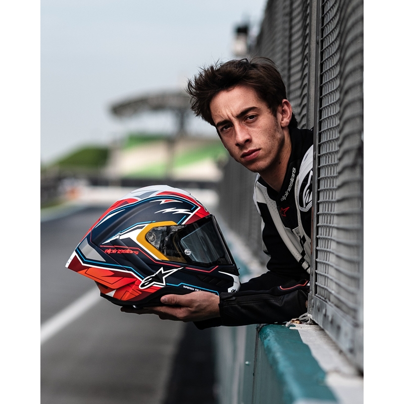 Alpinestars Supertech R-10 limited edition Pedro Acosta ματ μπλε-κόκκινο-λευκό ολοκληρωμένο κράνος μοτοσικλέτας