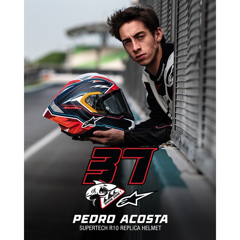 Alpinestars Supertech R-10 limited edition Pedro Acosta ματ μπλε-κόκκινο-λευκό ολοκληρωμένο κράνος μοτοσικλέτας