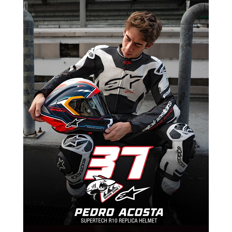 Alpinestars Supertech R-10 limited edition Pedro Acosta ματ μπλε-κόκκινο-λευκό ολοκληρωμένο κράνος μοτοσικλέτας