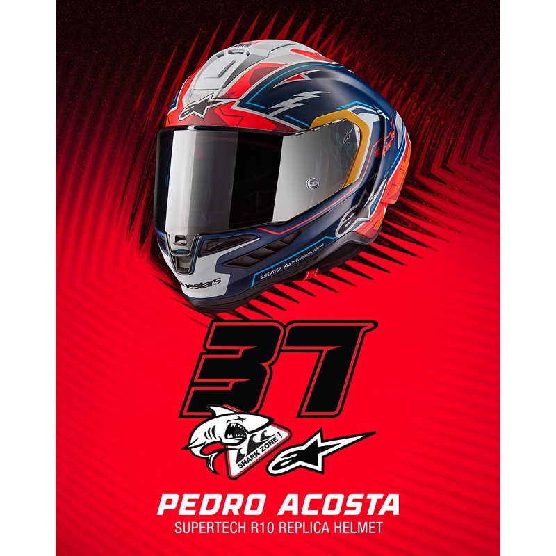 Alpinestars Supertech R-10 limited edition Pedro Acosta ματ μπλε-κόκκινο-λευκό ολοκληρωμένο κράνος μοτοσικλέτας