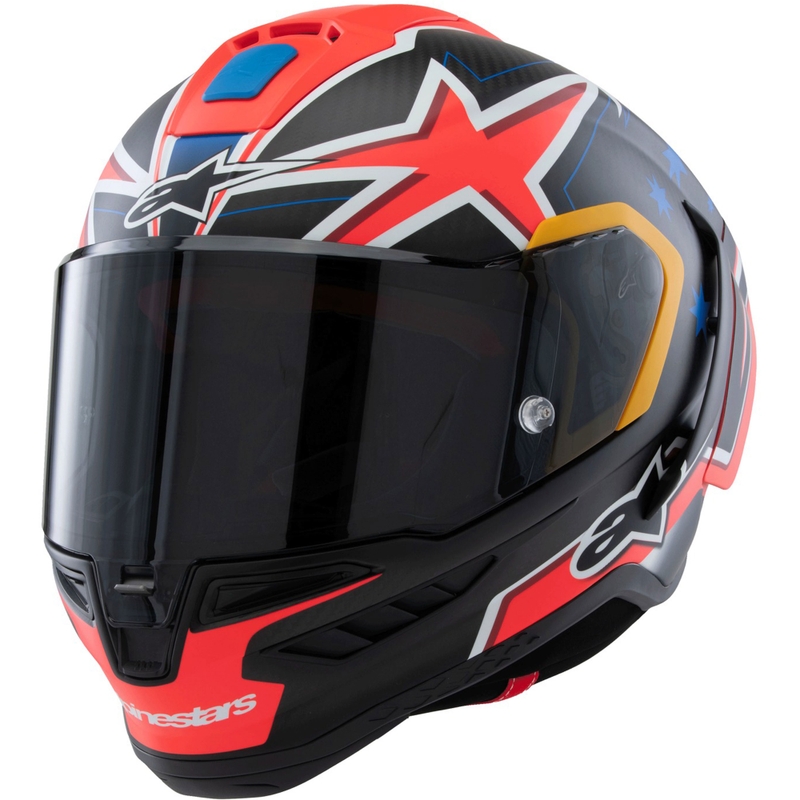 Alpinestars Supertech R10 limited edition Jack Miller matte carbon κόκκινο-μπλε-κίτρινο-λευκό κράνος μοτοσικλέτας