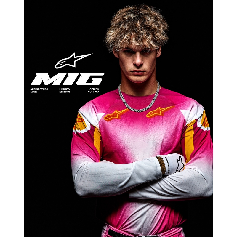 Alpinestars Supertech SX AFD περιορισμένη έκδοση MIG fluo ροζ-λευκό-πορτοκαλί φανέλα motocross