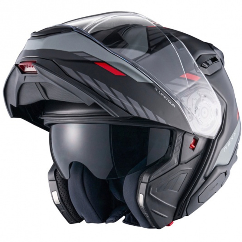 Flip-up κράνος μοτοσικλέτας Nexx X.Lifetour Globe ματ μαύρο-κόκκινο