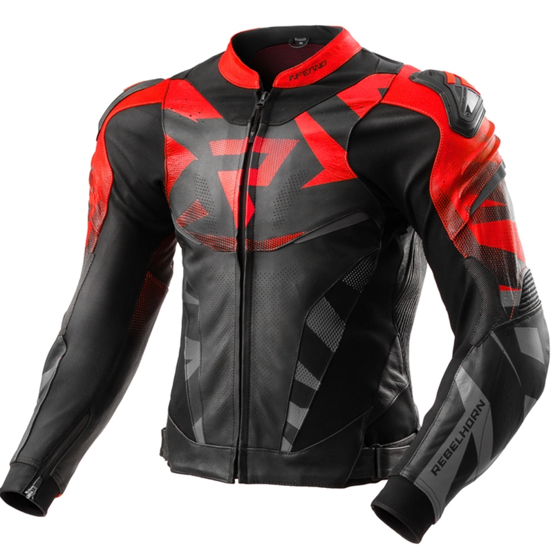 Kožená bunda na motorku Rebelhorn Inferno černo-fluo červená